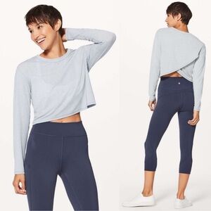Lululemon Pushing Limits Long Sleeve Criss Cross Back Top Blue Grey Size 10